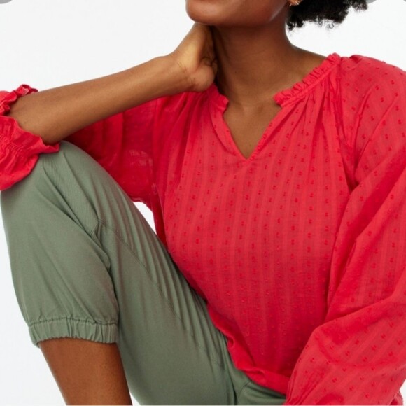 J. Crew Factory Red Ruffle Blouse - Picture 2 of 5